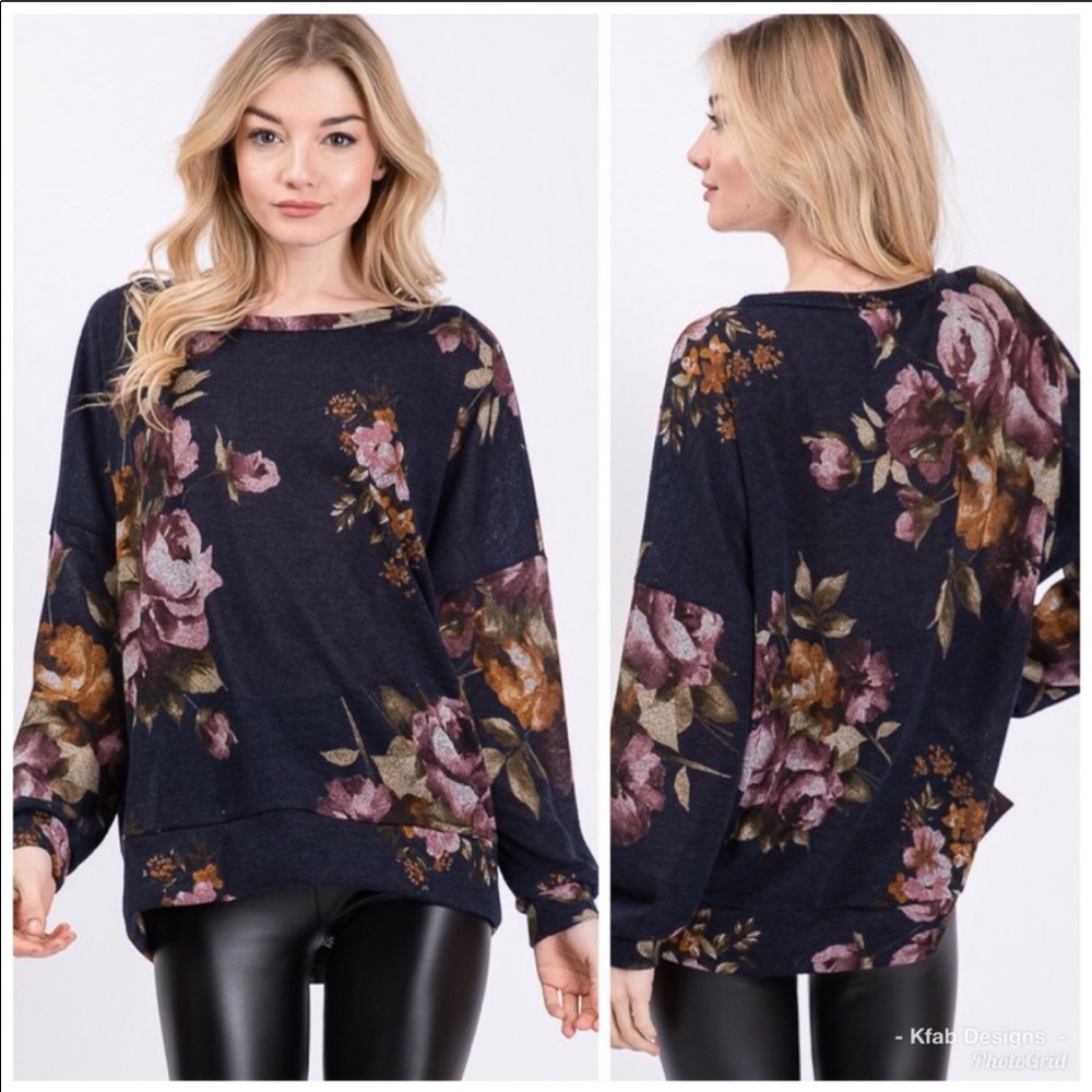 Floral Print Dolman Hacci Sweater - Picture 4 of 7